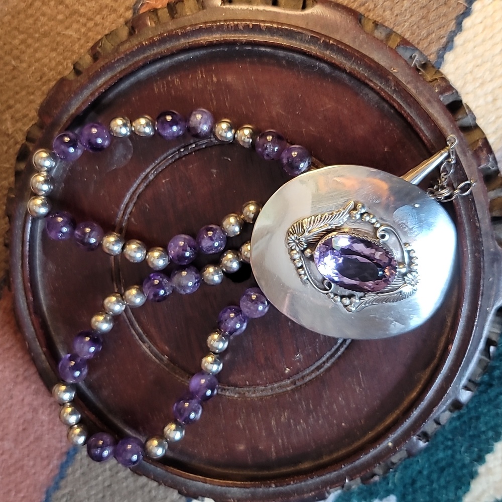 Amethyst native American Style necklace with sterling silver Carol Felley